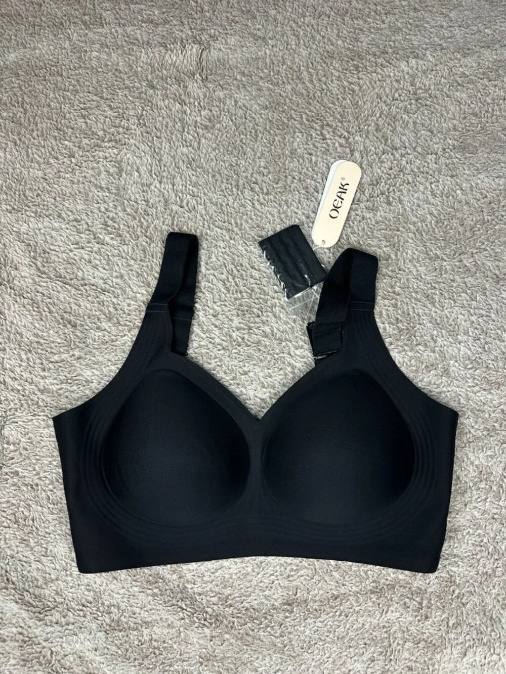 OEAK Womens Wireless Jelly Comfort Bra Black XL Padded Seamless Adjustable Strap
